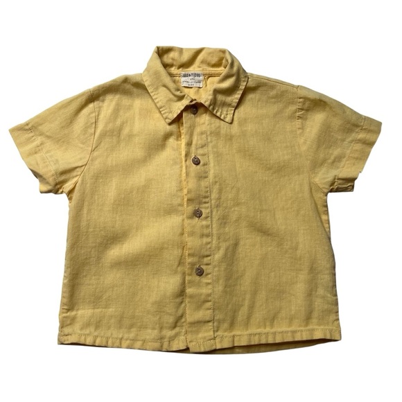 Fin & Vince Butter Yellow Linen Cotton Blend Wooden Button Down Shirt SZ 18/24M - Picture 1 of 5